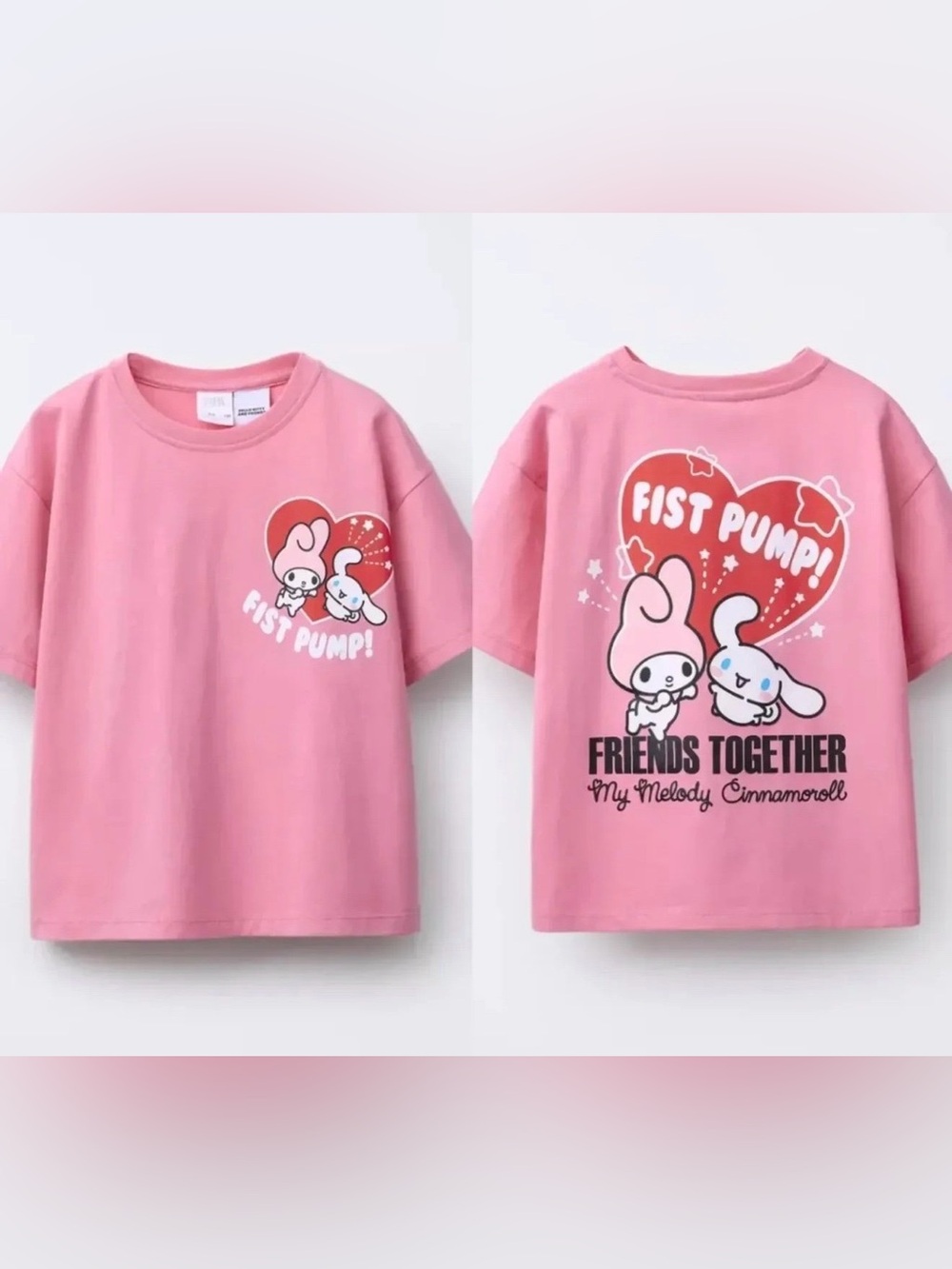Zara Pink My Melody & Cinnamoroll Graphic Tee - Fist Pump Friends